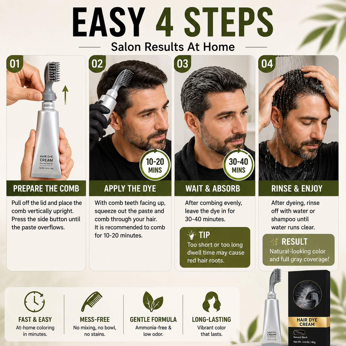 🥳2026 HOT SALE🥳 - 50% OFF🔥Instant Gray Coverage Hair Dye Comb for Men & Women