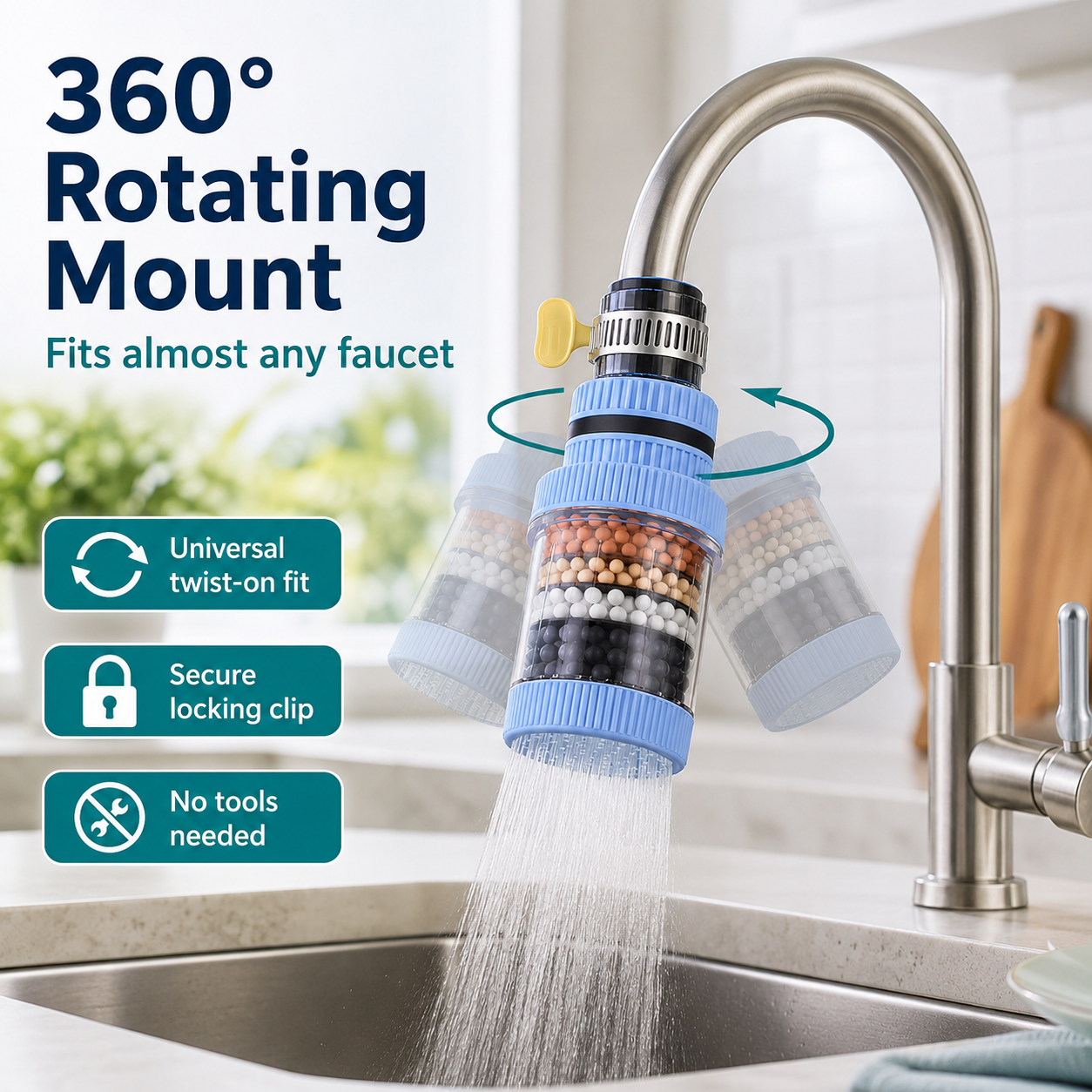 360° Swivel Faucet Water Filter – 6-Layer Filtration & Universal Kitchen Tap Fit