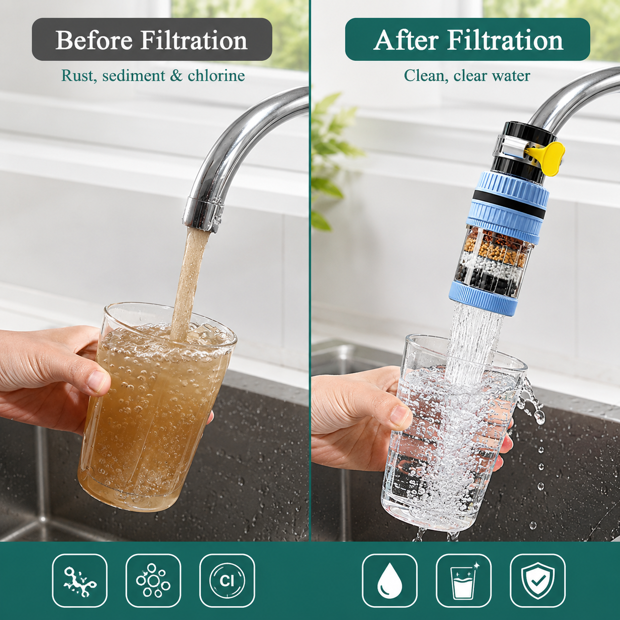 360° Swivel Faucet Water Filter – 6-Layer Filtration & Universal Kitchen Tap Fit