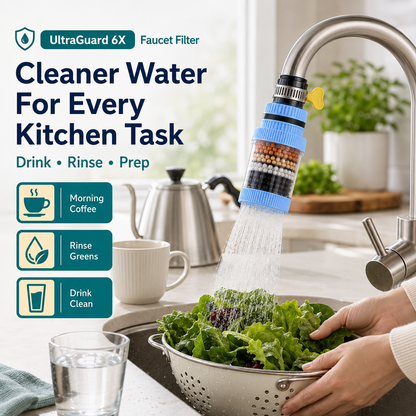 360° Swivel Faucet Water Filter – 6-Layer Filtration & Universal Kitchen Tap Fit