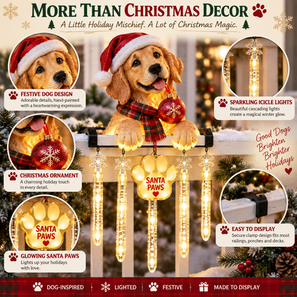 🎄 Christmas Hot Sale🐾 Santa Paws Christmas Porch Glow – Lighted Dog Railing Decor 🎄✨