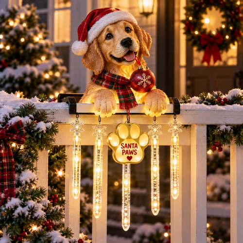 🎄 Christmas Hot Sale🐾 Santa Paws Christmas Porch Glow – Lighted Dog Railing Decor 🎄✨