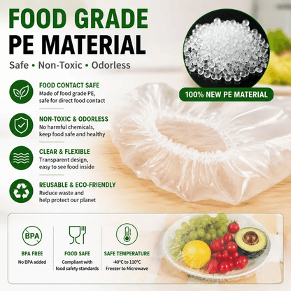 200Pcs Medium Reusable Elastic Plastic Bowl Covers - Kitchen Bread Proofing