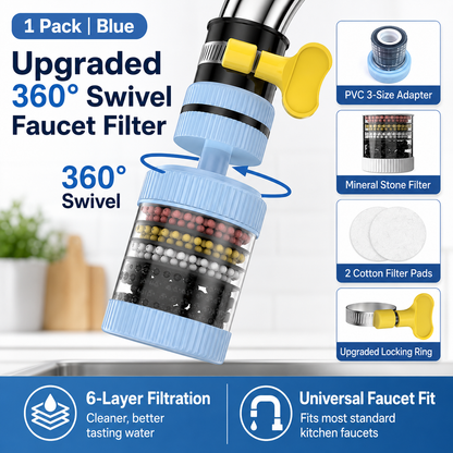 360° Swivel Faucet Water Filter – 6-Layer Filtration & Universal Kitchen Tap Fit