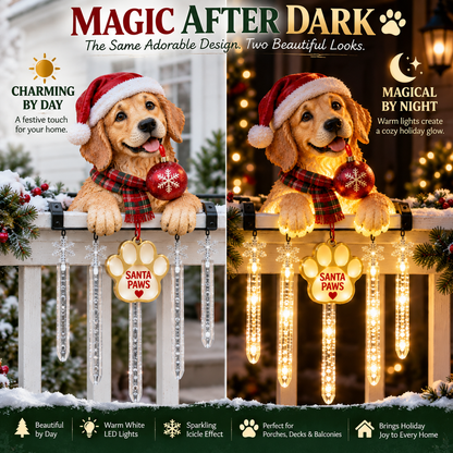 🎄 Christmas Hot Sale🐾 Santa Paws Christmas Porch Glow – Lighted Dog Railing Decor 🎄✨