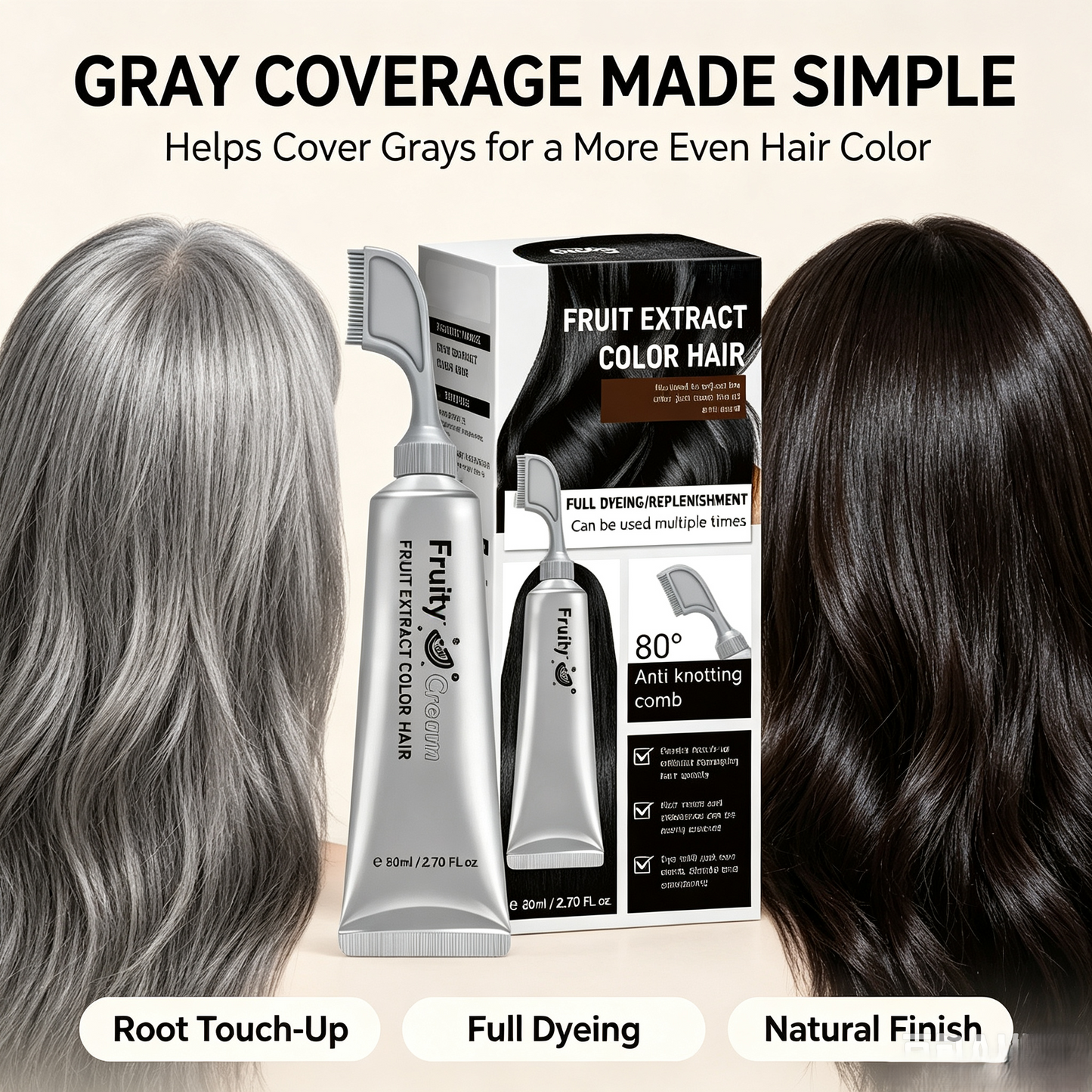 🍇Fruit Extract Hair Dye Comb / Hair Dye Cream — Portable Home Use, Gentle Plant-Based Hair Dye, Reusable No Mix Hair Color✨