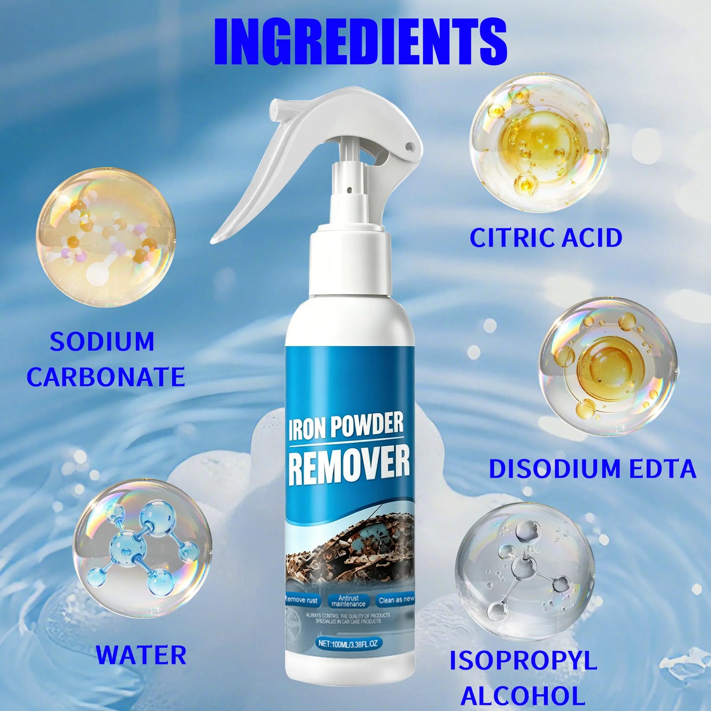 Car Rust Remover Spray for Wheels Rims Metal Surfaces