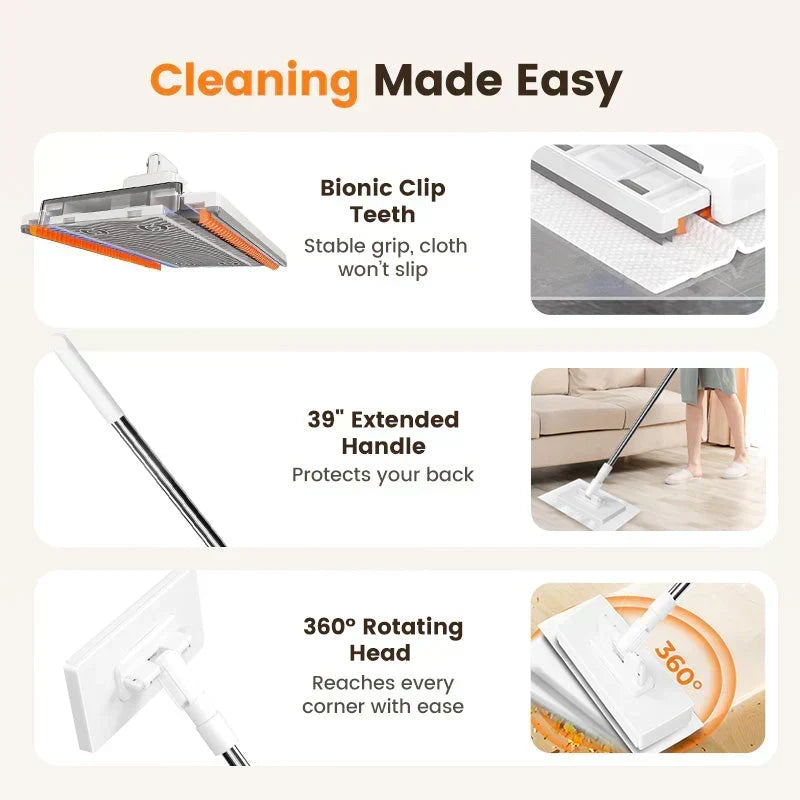 ⏳Hot Sale - 49% OFF🔥🔥Extendable Telescopic Disposable Flat Clip Mop, 360° Swivel Lightweight Floor Mop