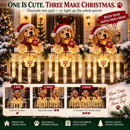 🎄 Christmas Hot Sale🐾 Santa Paws Christmas Porch Glow – Lighted Dog Railing Decor 🎄✨