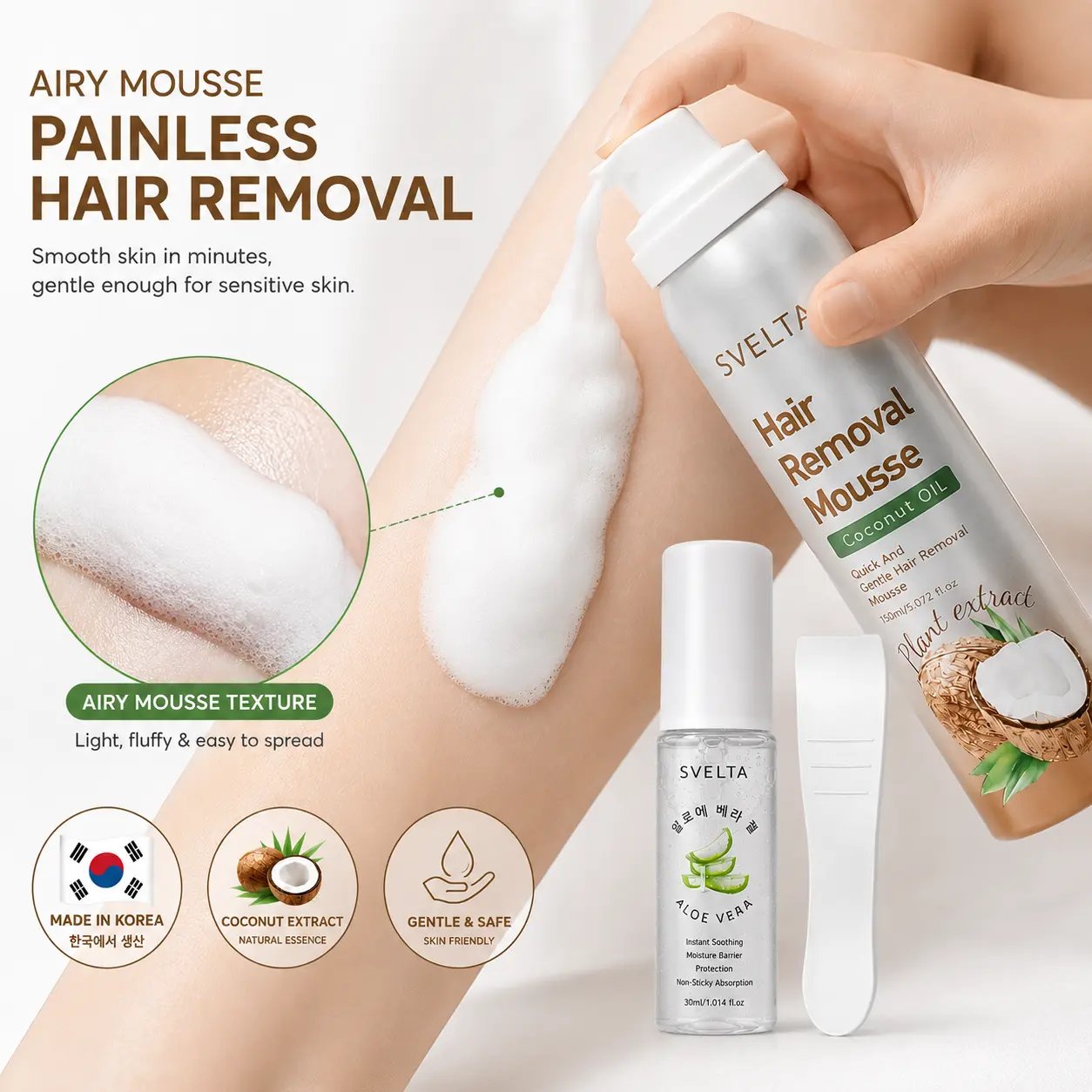 🔥LAST DAY SALE 49% OFF-🥥Bikini Hair Removal Mousse – Quick & Gentle Depilatory Foam with Coconut Oil & Aloe Vera