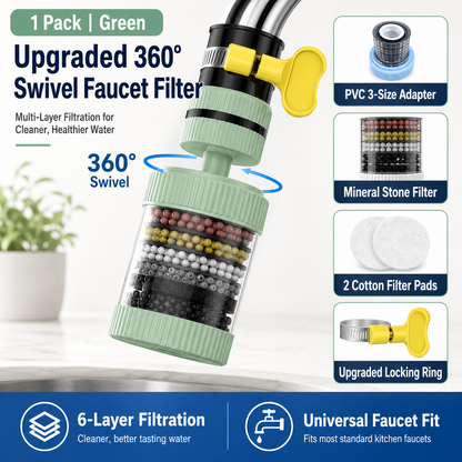 360° Swivel Faucet Water Filter – 6-Layer Filtration & Universal Kitchen Tap Fit