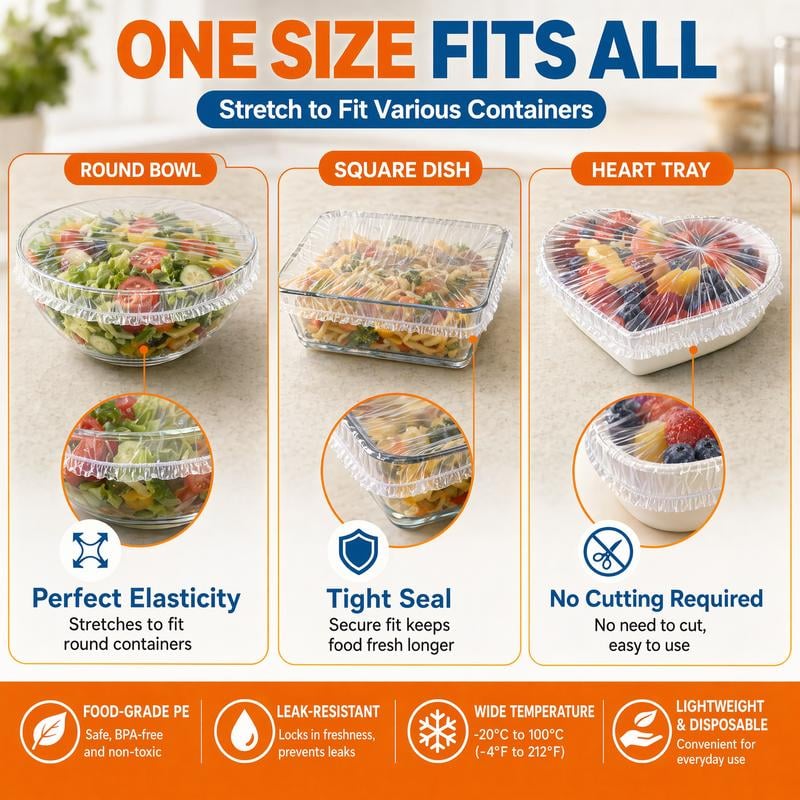 200Pcs Medium Reusable Elastic Plastic Bowl Covers - Kitchen Bread Proofing