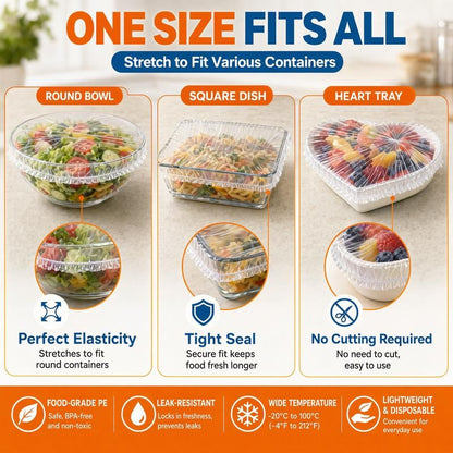 200Pcs Medium Reusable Elastic Plastic Bowl Covers - Kitchen Bread Proofing