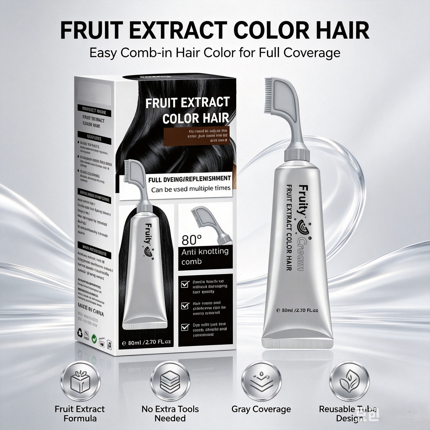 🍇Fruit Extract Hair Dye Comb / Hair Dye Cream — Portable Home Use, Gentle Plant-Based Hair Dye, Reusable No Mix Hair Color✨