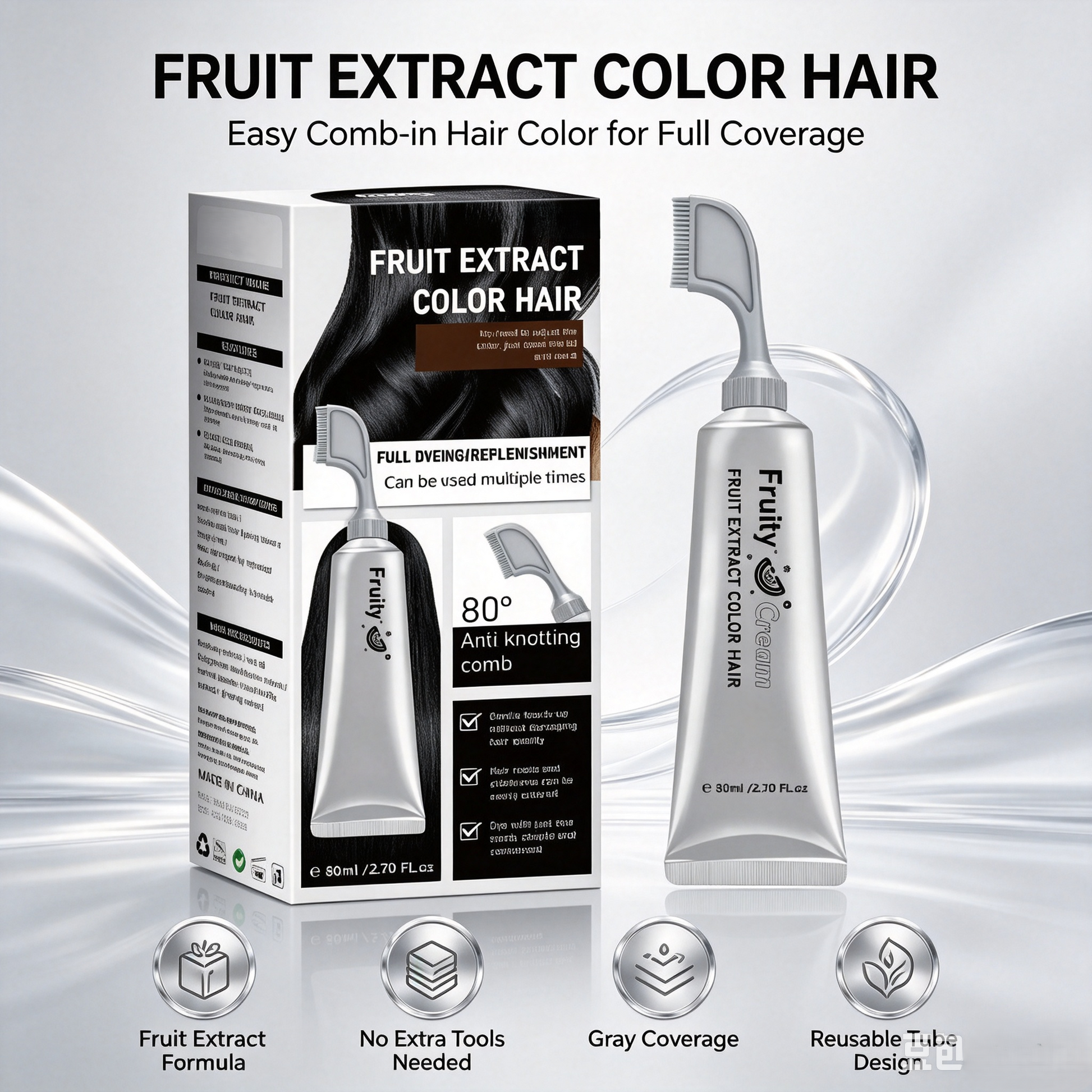 🍇Fruit Extract Hair Dye Comb / Hair Dye Cream — Portable Home Use, Gentle Plant-Based Hair Dye, Reusable No Mix Hair Color✨