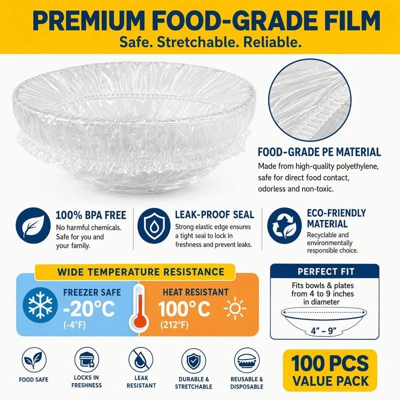200Pcs Medium Reusable Elastic Plastic Bowl Covers - Kitchen Bread Proofing