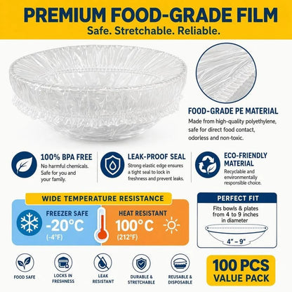 200Pcs Medium Reusable Elastic Plastic Bowl Covers - Kitchen Bread Proofing