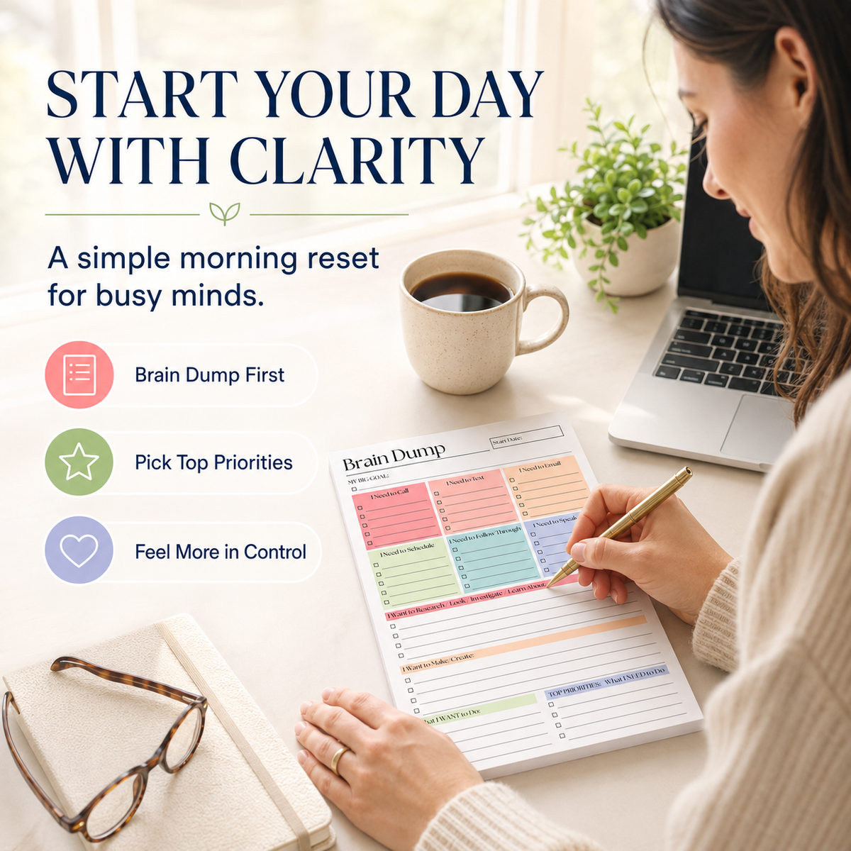 🧠 Brain Dump Planner Pad — Organize Tasks, Priorities & Ideas on One Page ✍️🛒