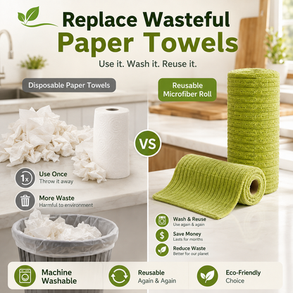 🧽 Reusable Kitchen Cleaning Towels – Tear, Wipe, Wash & Reuse ♻️🛒