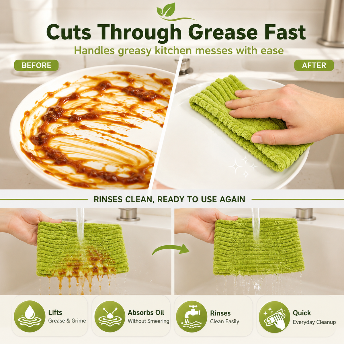 🧽 Reusable Kitchen Cleaning Towels – Tear, Wipe, Wash & Reuse ♻️🛒