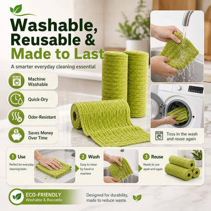 🧽 Reusable Kitchen Cleaning Towels – Tear, Wipe, Wash & Reuse ♻️🛒
