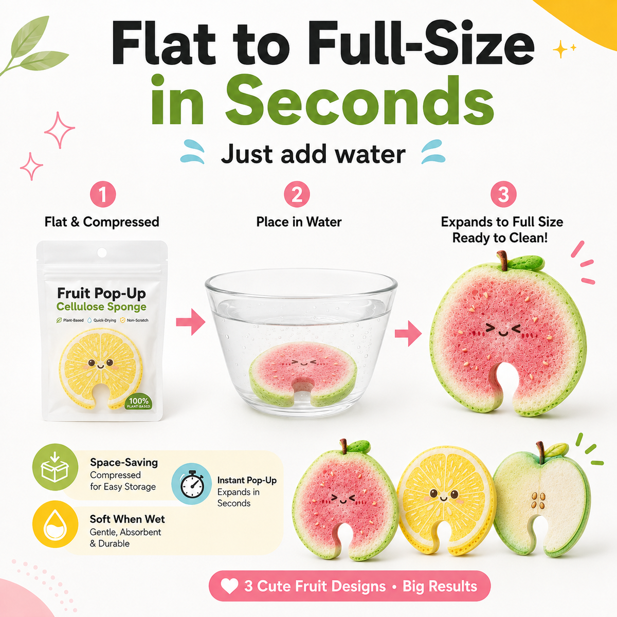 🍎 Plant-Based Fruit Dish Sponges – Biodegradable, Eco-Friendly & Faucet-Hanging 💧🌿🛒