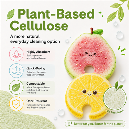 🍎 Plant-Based Fruit Dish Sponges – Biodegradable, Eco-Friendly & Faucet-Hanging 💧🌿🛒