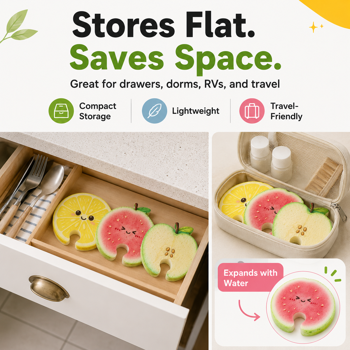 🍎 Plant-Based Fruit Dish Sponges – Biodegradable, Eco-Friendly & Faucet-Hanging 💧🌿🛒