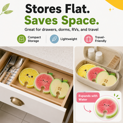🍎 Plant-Based Fruit Dish Sponges – Biodegradable, Eco-Friendly & Faucet-Hanging 💧🌿🛒