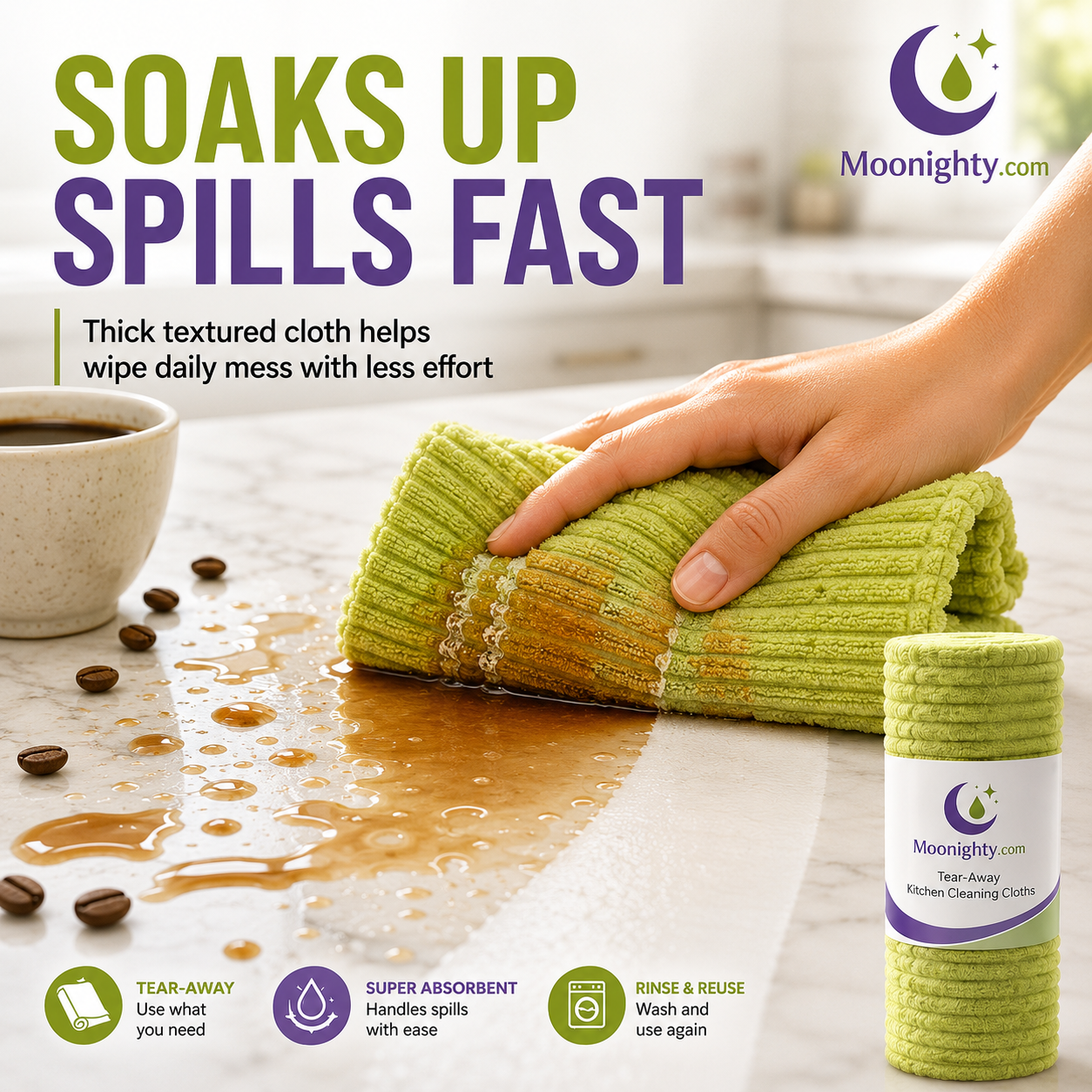 Multipurpose Reusable Tear-Off Cleaning Cloth Roll