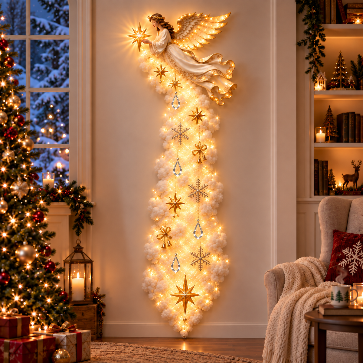 🎄 Christmas Sale ✨ Blessing Cloud Trail Wall Lights – Jesus, Mary & Star Angel
