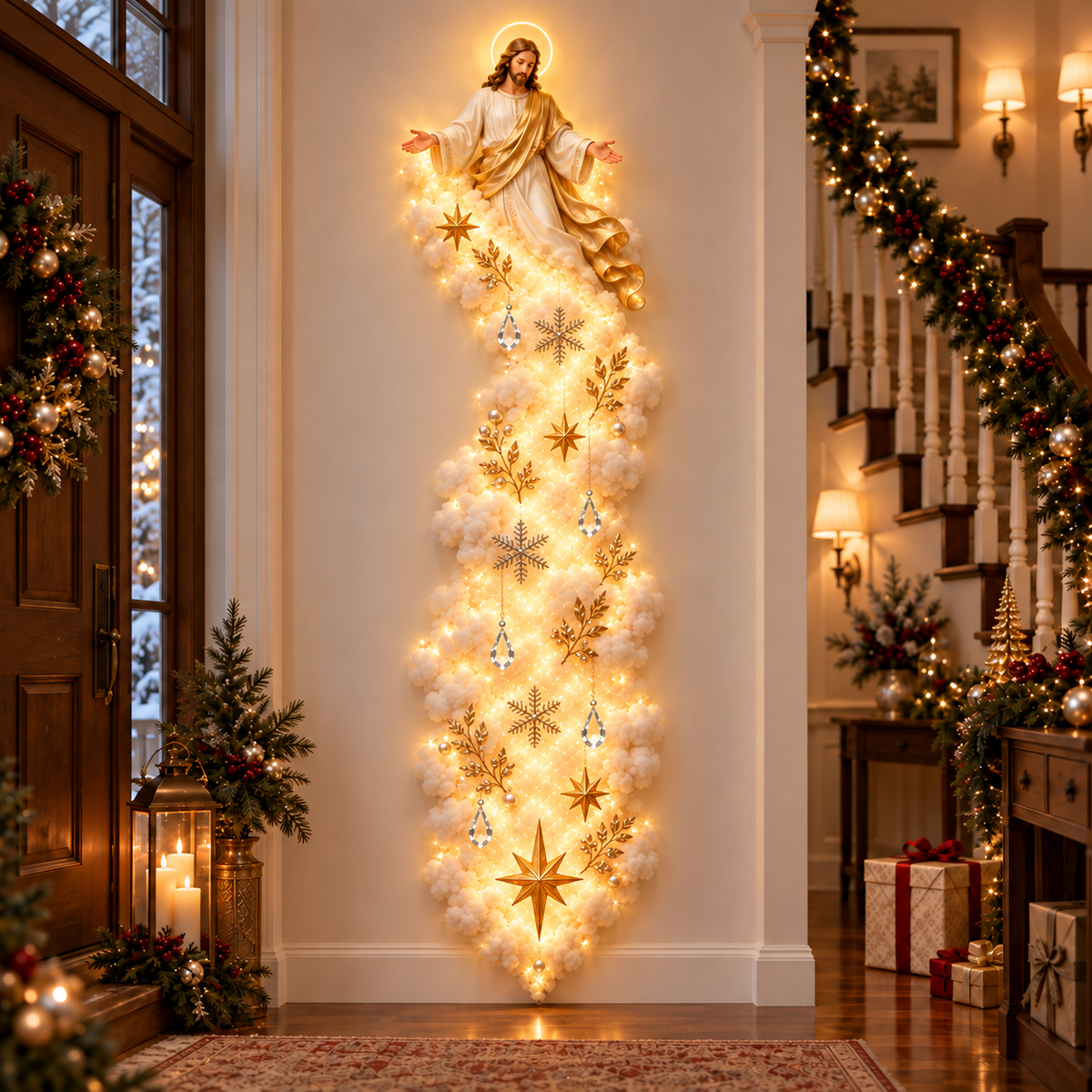 🎄 Christmas Sale ✨ Blessing Cloud Trail Wall Lights – Jesus, Mary & Star Angel