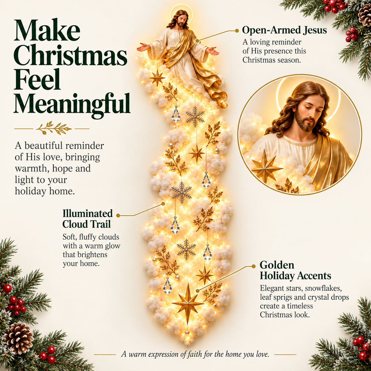 🎄 Christmas Sale ✨ Blessing Cloud Trail Wall Lights – Jesus, Mary & Star Angel