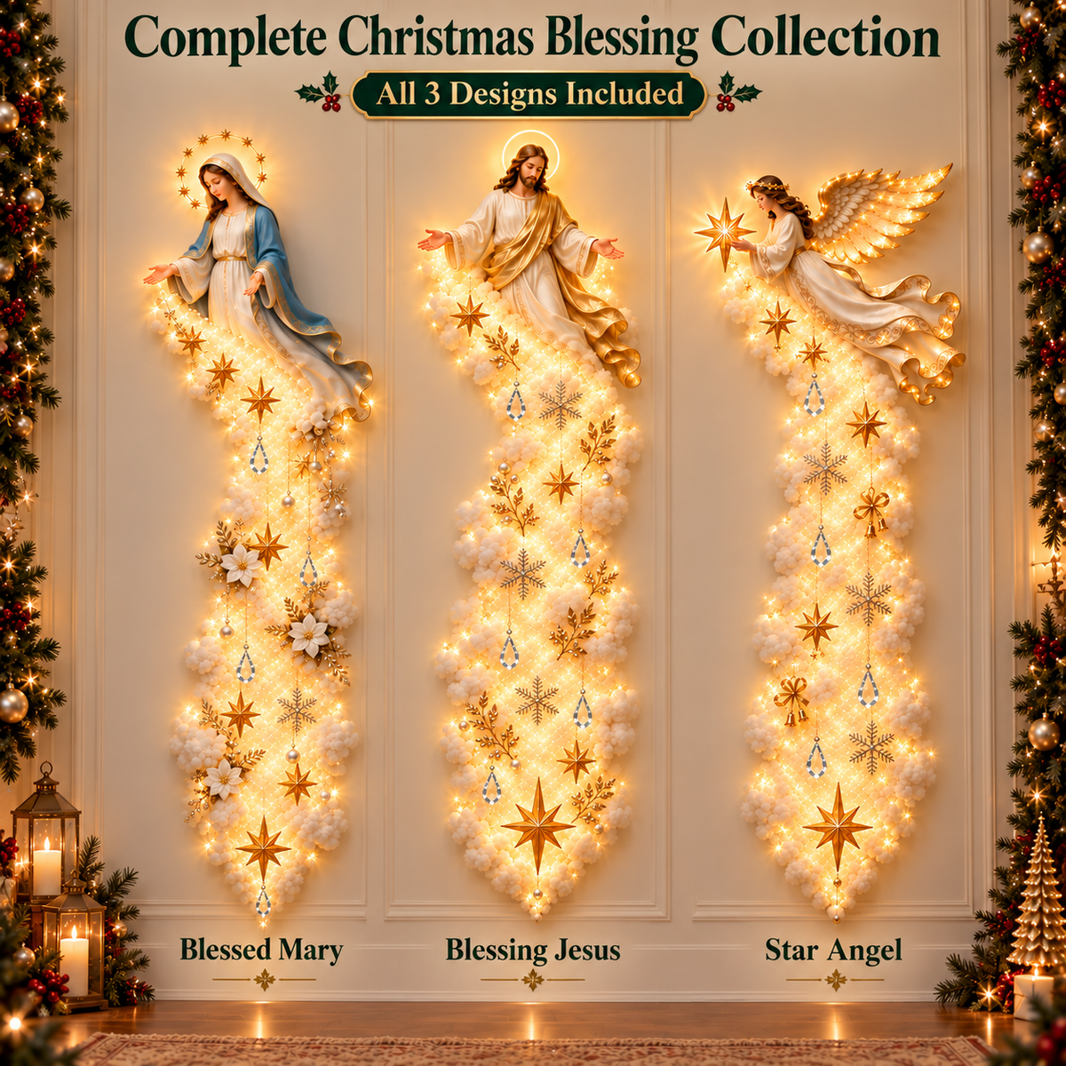 🎄 Christmas Sale ✨ Blessing Cloud Trail Wall Lights – Jesus, Mary & Star Angel