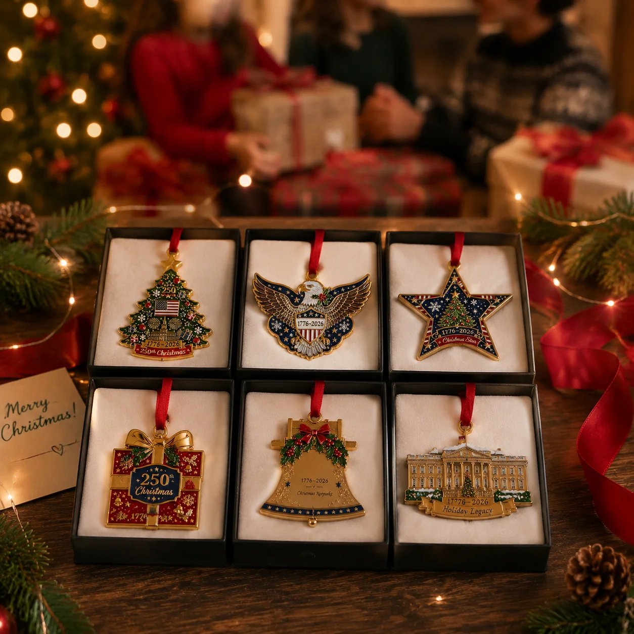 Complete six-piece patriotic Christmas keepsake collection