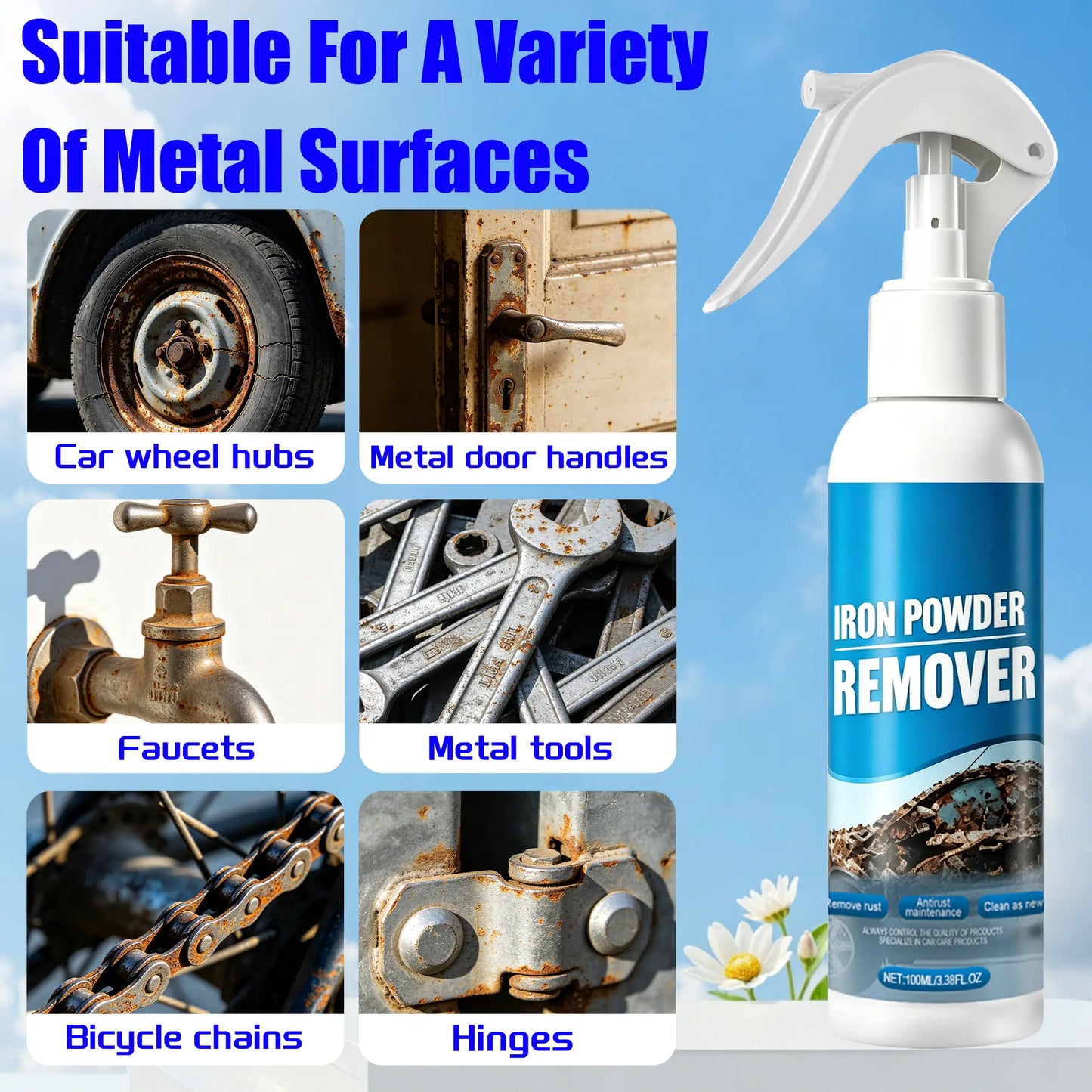 Car Rust Remover Spray for Wheels Rims Metal Surfaces