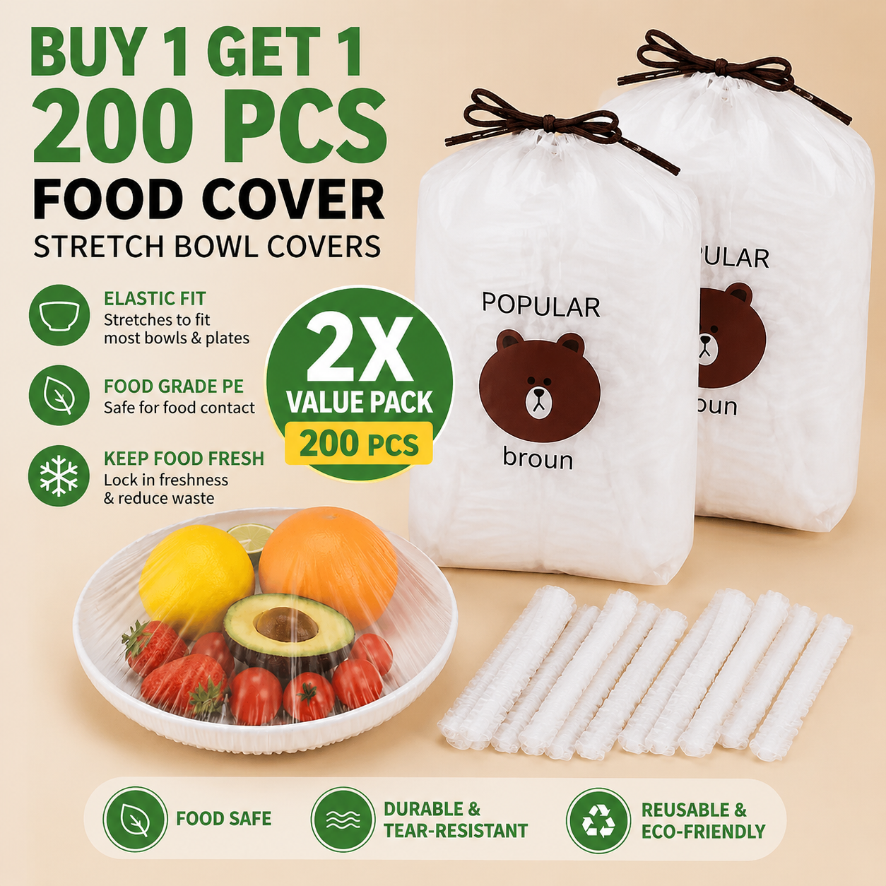 🔥LAST DAY SALE Buy 1 Get 1 Free🔥Medium Reusable Elastic Plastic Bowl Covers - Kitchen Bread Proofing