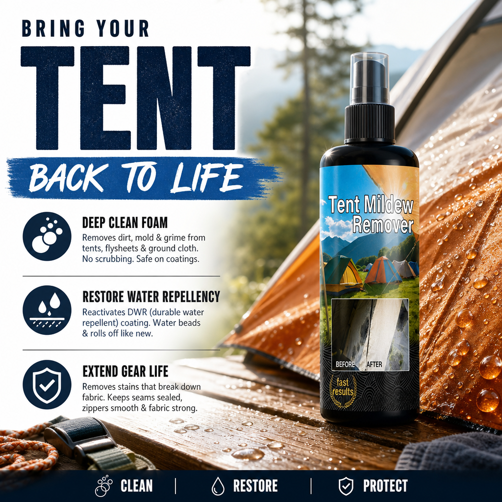 🔥Hot Sale - 50% OFF🔥⛺️Outdoor Mildew Stain Cleaner – Spray on, wipes off mold instantly. Eco‑friendly, won‘t ruin waterproofing. Tent, awning, shower curtain – all like new! 🏕️💪