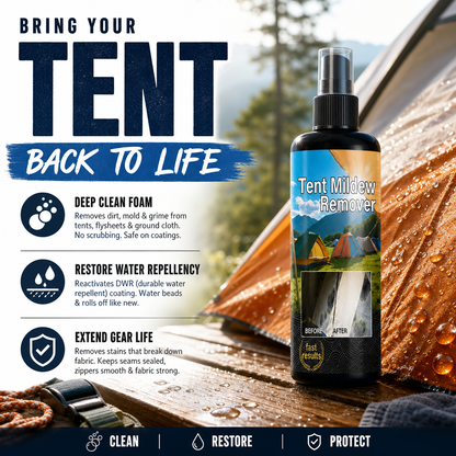 🔥Hot Sale - 50% OFF🔥⛺️Outdoor Mildew Stain Cleaner – Spray on, wipes off mold instantly. Eco‑friendly, won‘t ruin waterproofing. Tent, awning, shower curtain – all like new! 🏕️💪
