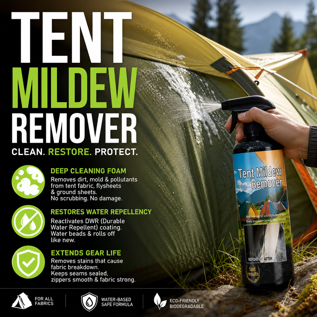 🔥Hot Sale - 50% OFF🔥⛺️Outdoor Mildew Stain Cleaner – Spray on, wipes off mold instantly. Eco‑friendly, won‘t ruin waterproofing. Tent, awning, shower curtain – all like new! 🏕️💪
