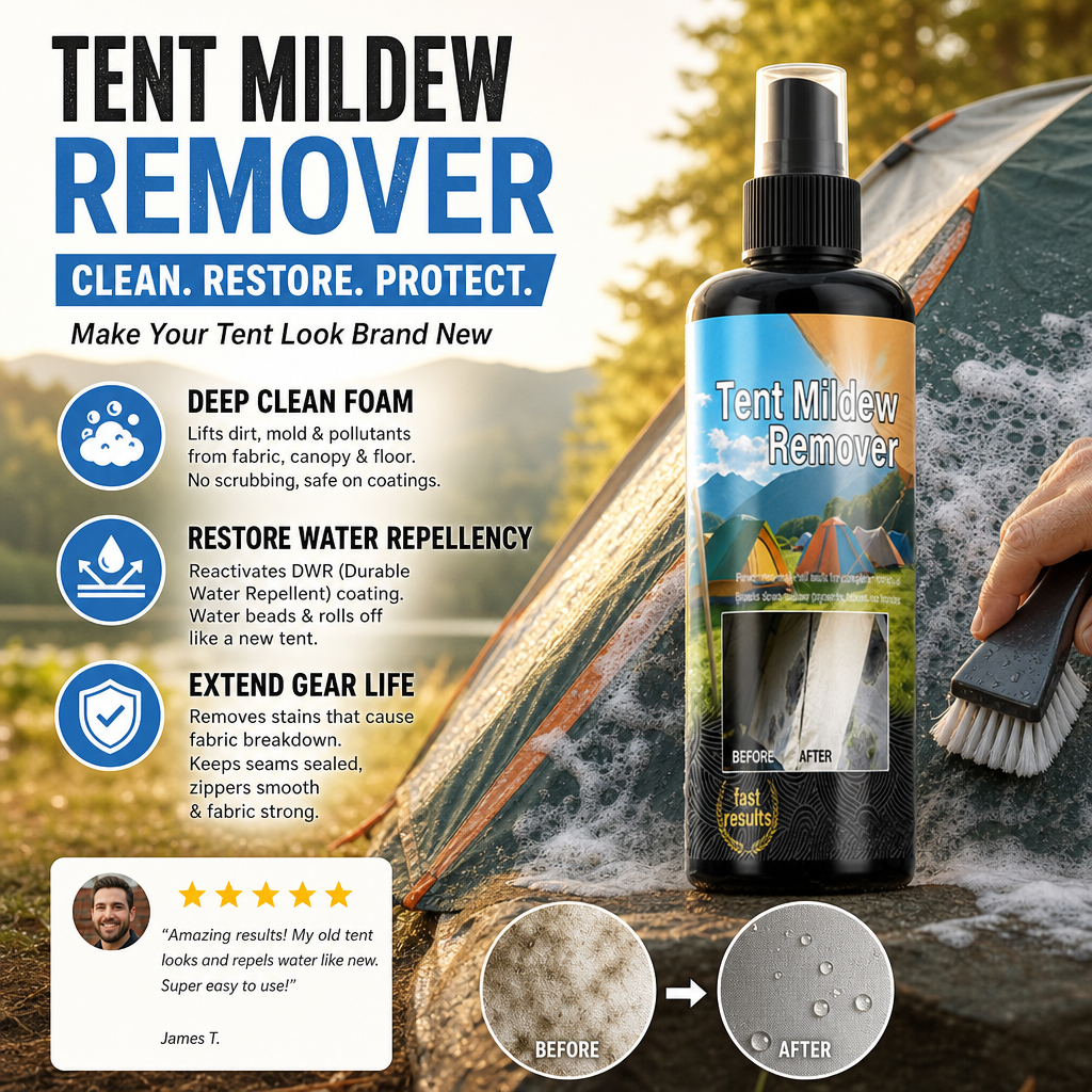 🔥Hot Sale - 50% OFF🔥⛺️Outdoor Mildew Stain Cleaner – Spray on, wipes off mold instantly. Eco‑friendly, won‘t ruin waterproofing. Tent, awning, shower curtain – all like new! 🏕️💪