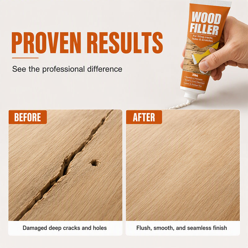 🔥50% OFF NOW! Professional Wood Filler for Cracks Holes & Scratches, Sandable Paintable Wood Repair Paste, Shrink‑Resistant Wood Putty for Indoor & Outdoor Wooden Surfaces Restoration